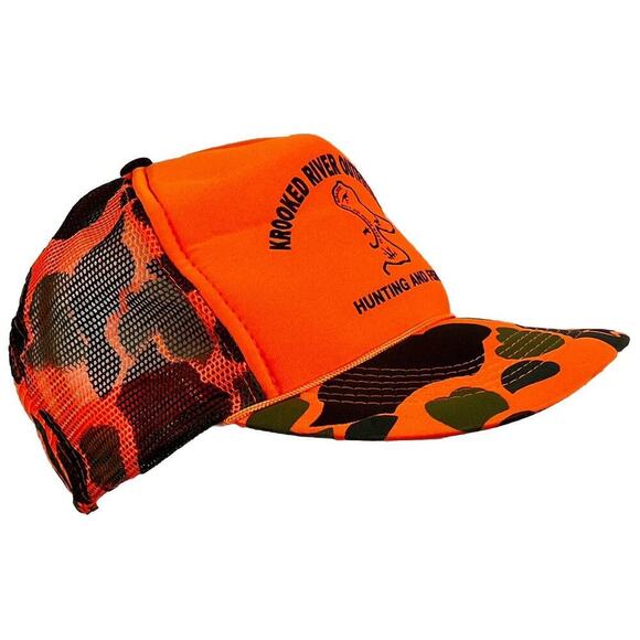 Vintage KROOKED RIVER Outfitters Trucker Hat Cap Snapback Orange Camo Hunting - Picture 4 of 6